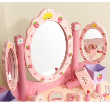 360Home Rosa Erdbeer Kinderschminktisch Kinderfrisiertisch mit Drei Spiegeln L